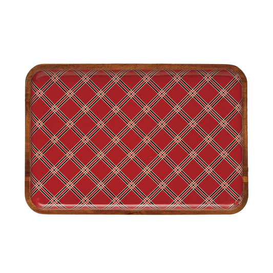 Plaid Enameled Acacia Wood Tray